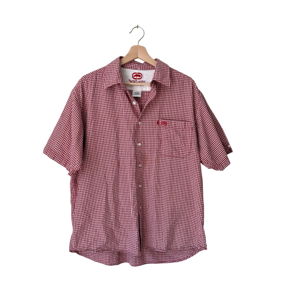 Vintage Ecko Unltd Gingham Short Sleeve Button Down Shirt Large